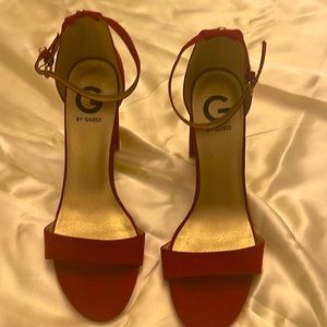 Red Guess, block heeled sandals, like new, size 9 1/2